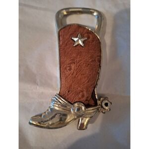 Cowboy Western Boot Beer Bottle‎ Opener Silver Tone Metal